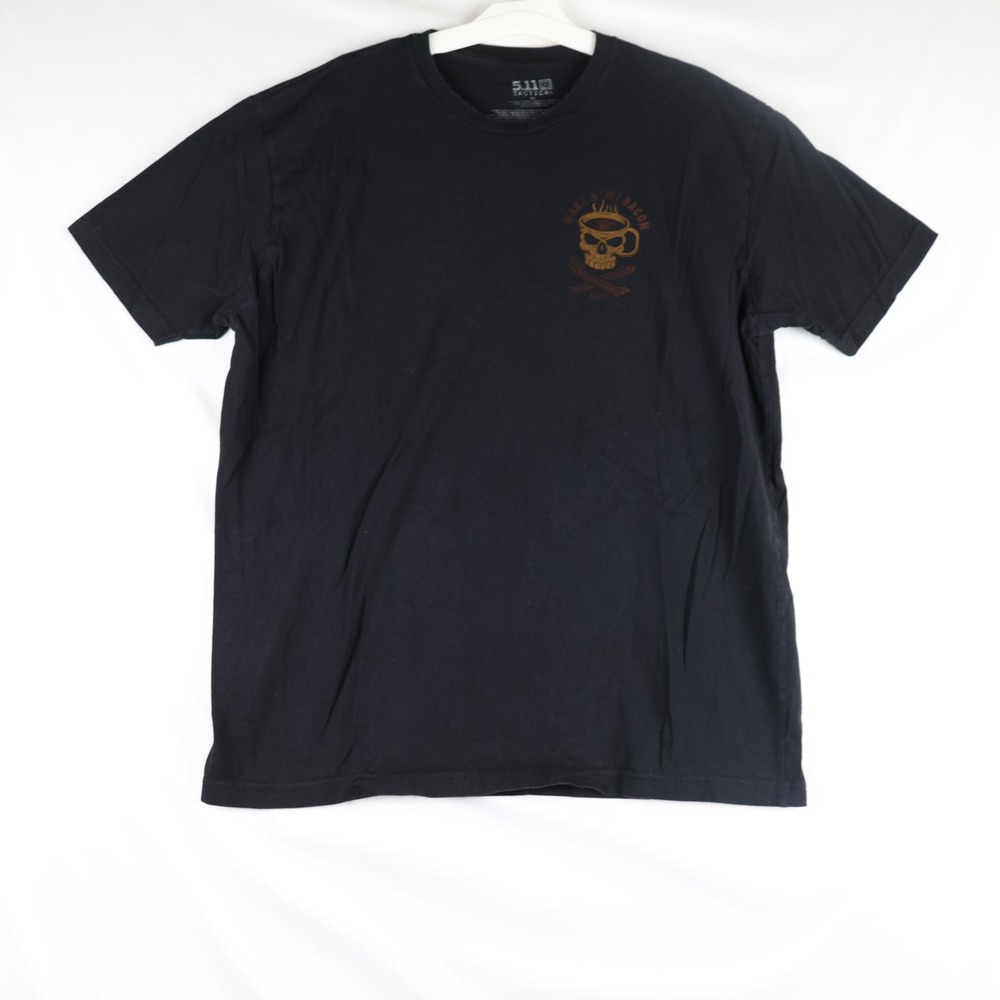 5.11 Tactical Shirt Mens Medium Black Wake N Wi Bacon Skull Coffee Graphic Tee